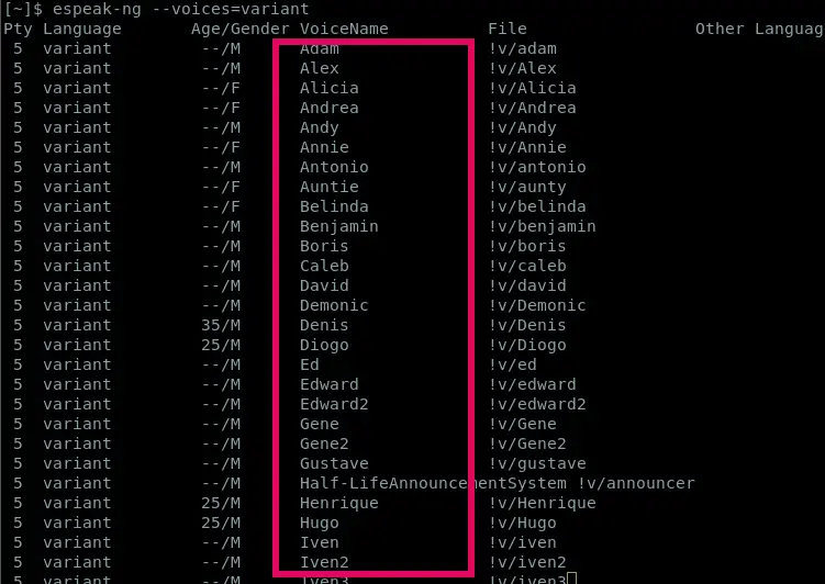 espeak variant