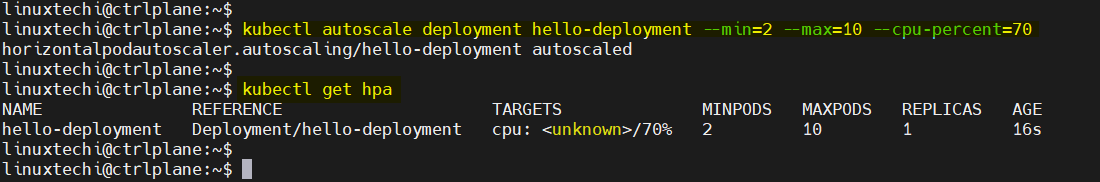 Kubectl Autoscale deployment