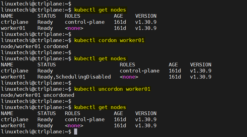 Kubectl Cordon And Uncordon Node