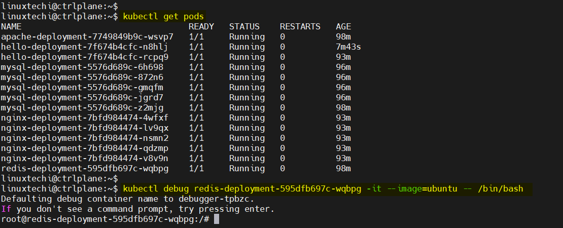 Kubectl debug container in kubernetes