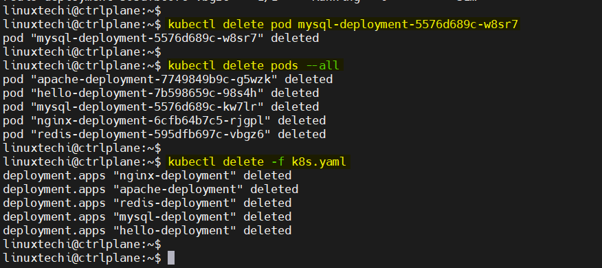 kubectl delete pod deployment