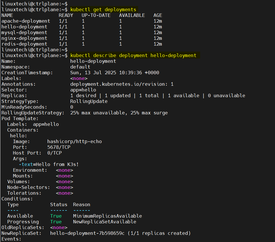 kubectl describe deployment