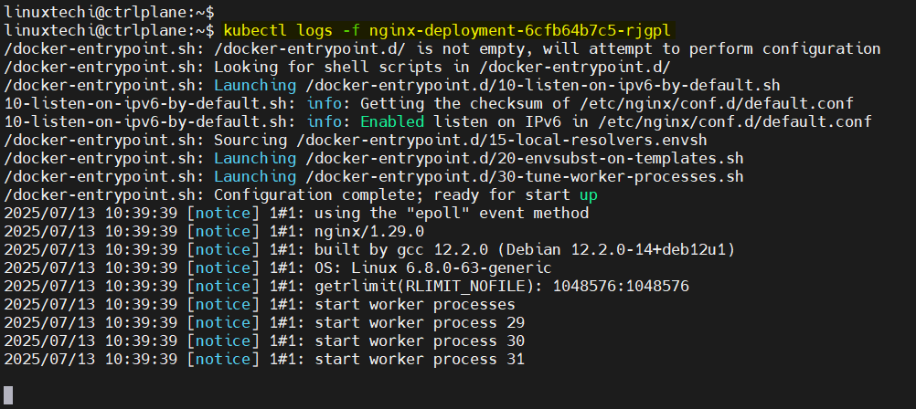 kubectl live pod logs
