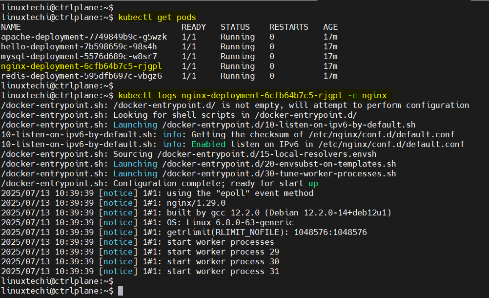 kubectl pod logs