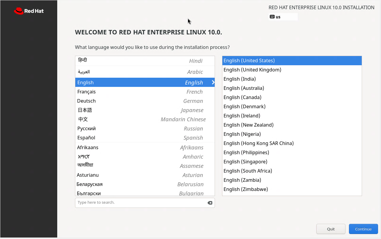 Choose Language During RHEL 10 Installation