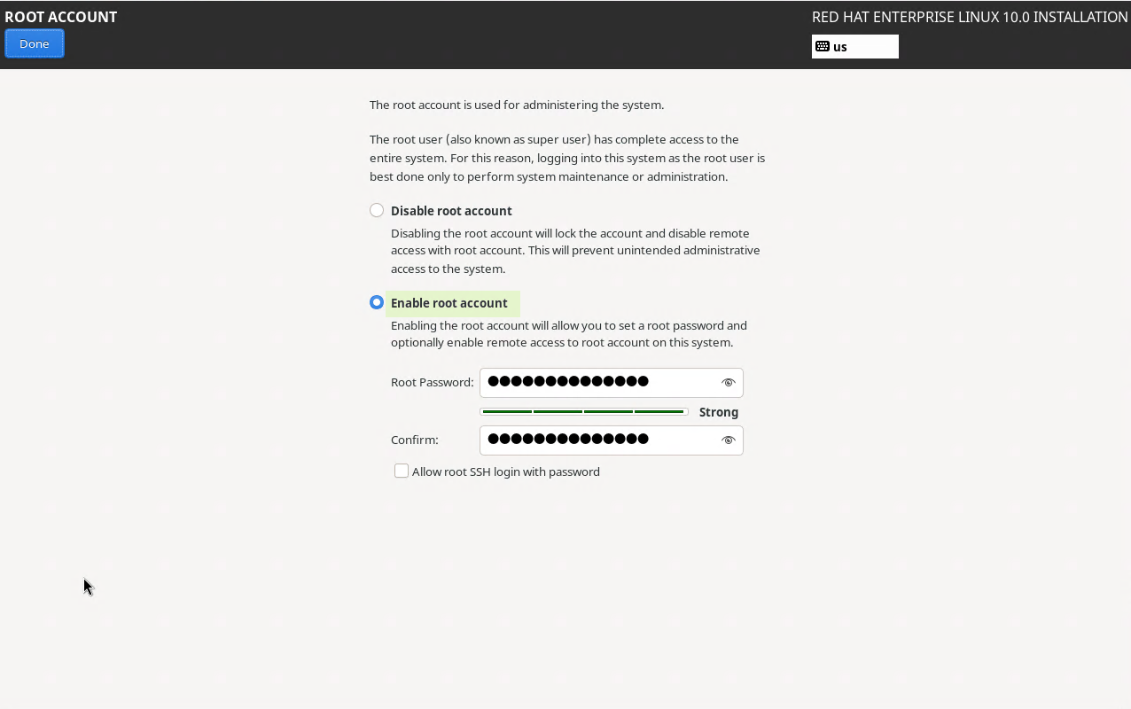 Enable Root Account and Set Password RHEL10