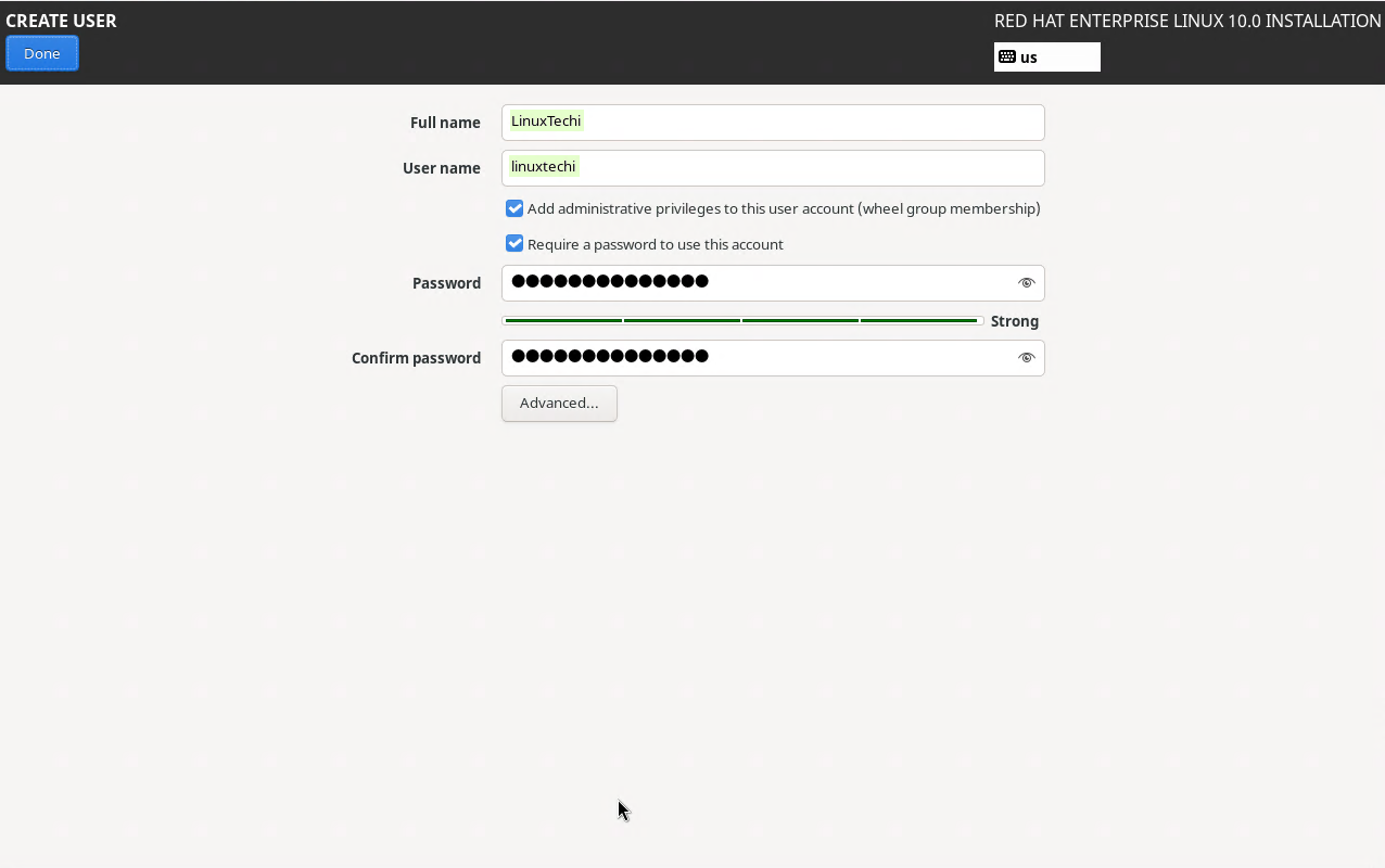 Local User Creation During RHEL 10 Installation