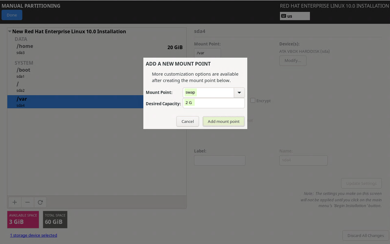 Swap Partition for RHEL 10 Installation