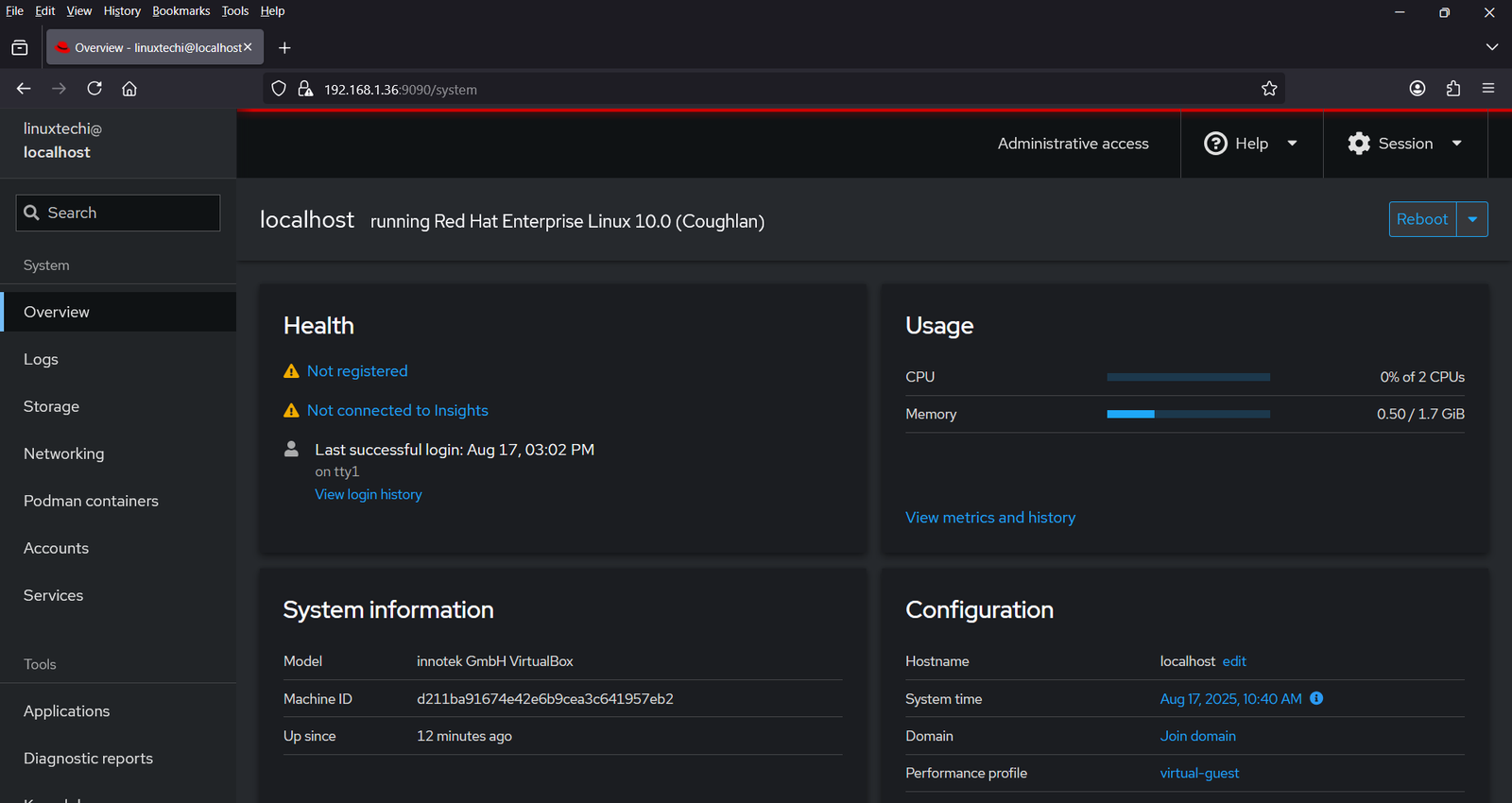 Web Console RHEL 10 Cockpit